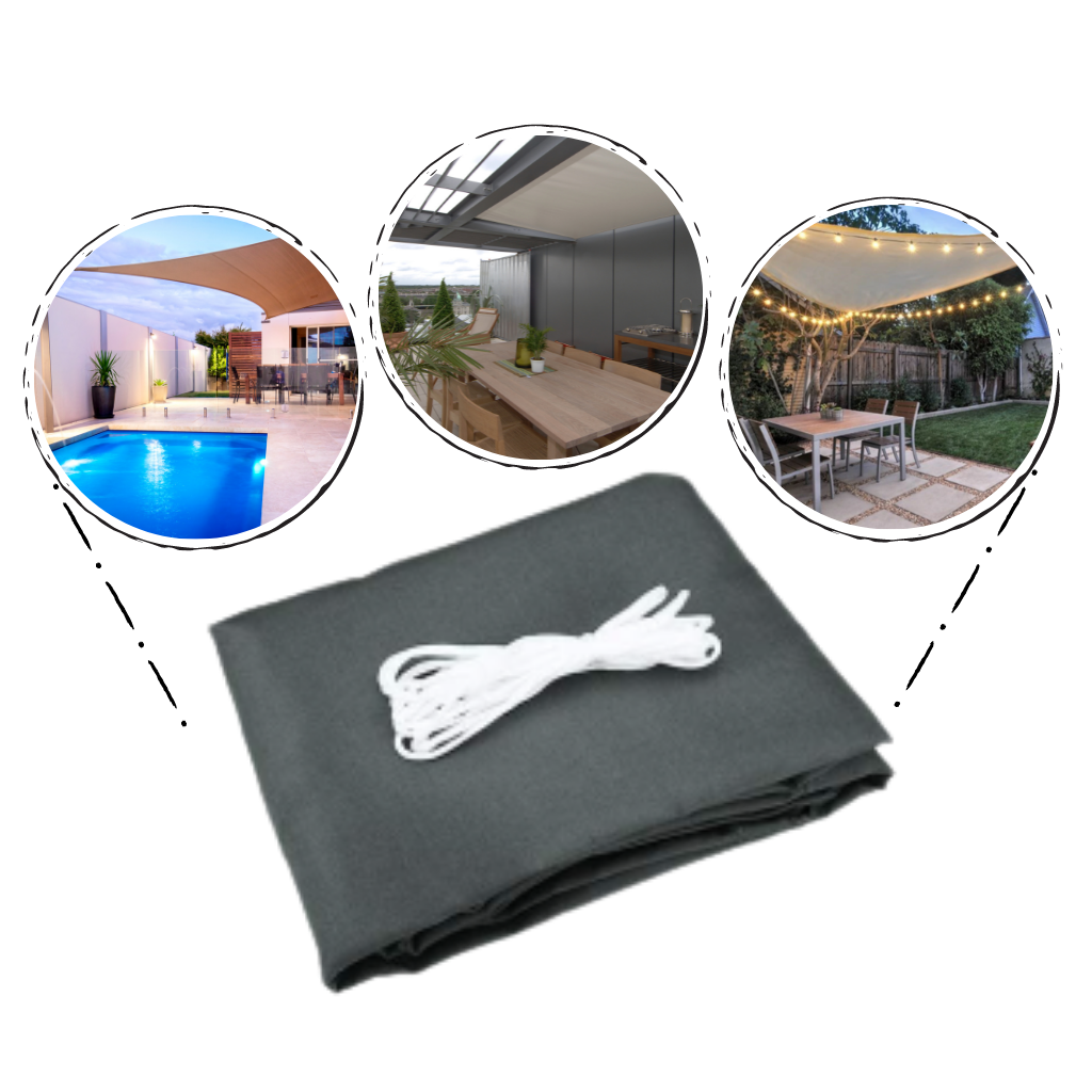 Sombrinha de exterior em tecido cinza, triangular, resistente à água, marca Gear Mechanical para proteção solar ao ar livre.