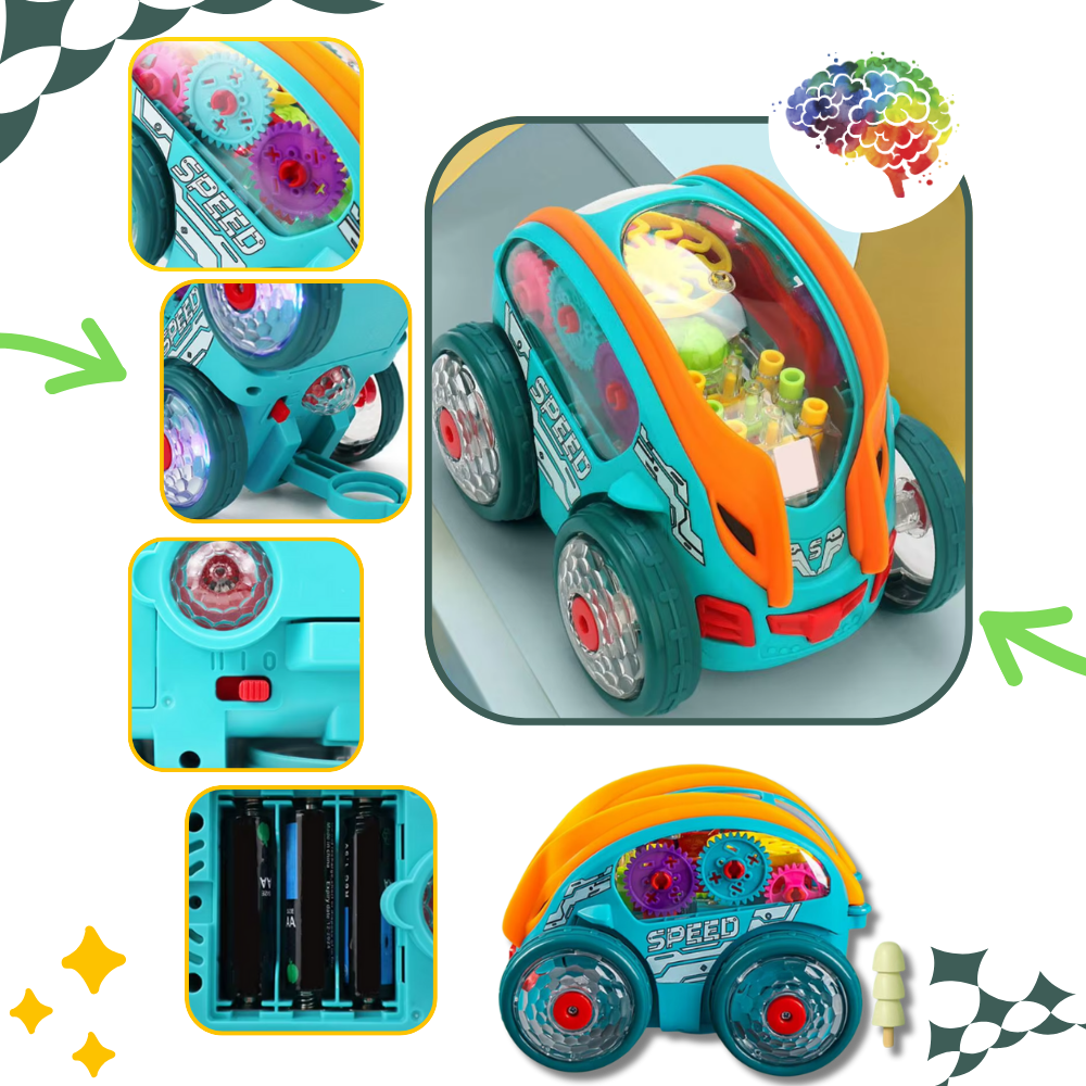 Carrinho de brinquedo Speedlite movido a engrenagens da Exssary, brinquedo de atividade com design criativo e funcionalidade motorizada.