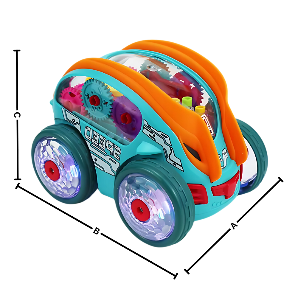 Carrinho de brinquedo Speedlite acionado por motor de engrenagem, brinquedo de atividade da marca Exssary com detalhes coloridos.