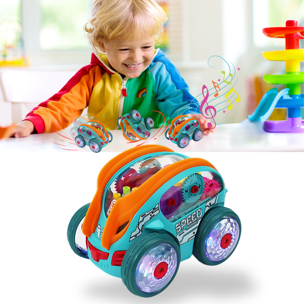 Carrinho de brinquedo Speedlite movido a engrenagens da Exssary, brinquedo de atividade com detalhes coloridos e rodas funcionais