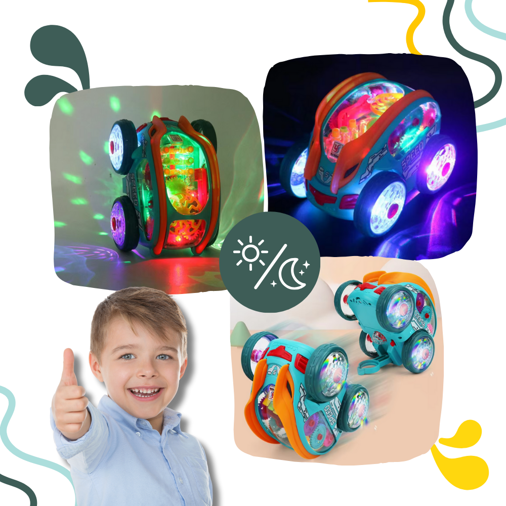 Carrinho de brinquedo Speedlite movido a engrenagem da marca Exssary, brinquedo de atividade com detalhes de engrenagem e design colorido.