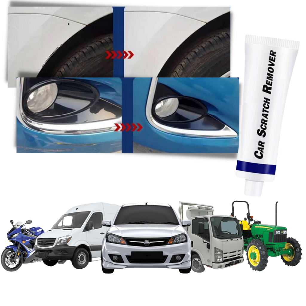 Kit de reparação de arranhões para carro da marca Geartronics, incluindo ferramentas e produtos para manutenção veicular.