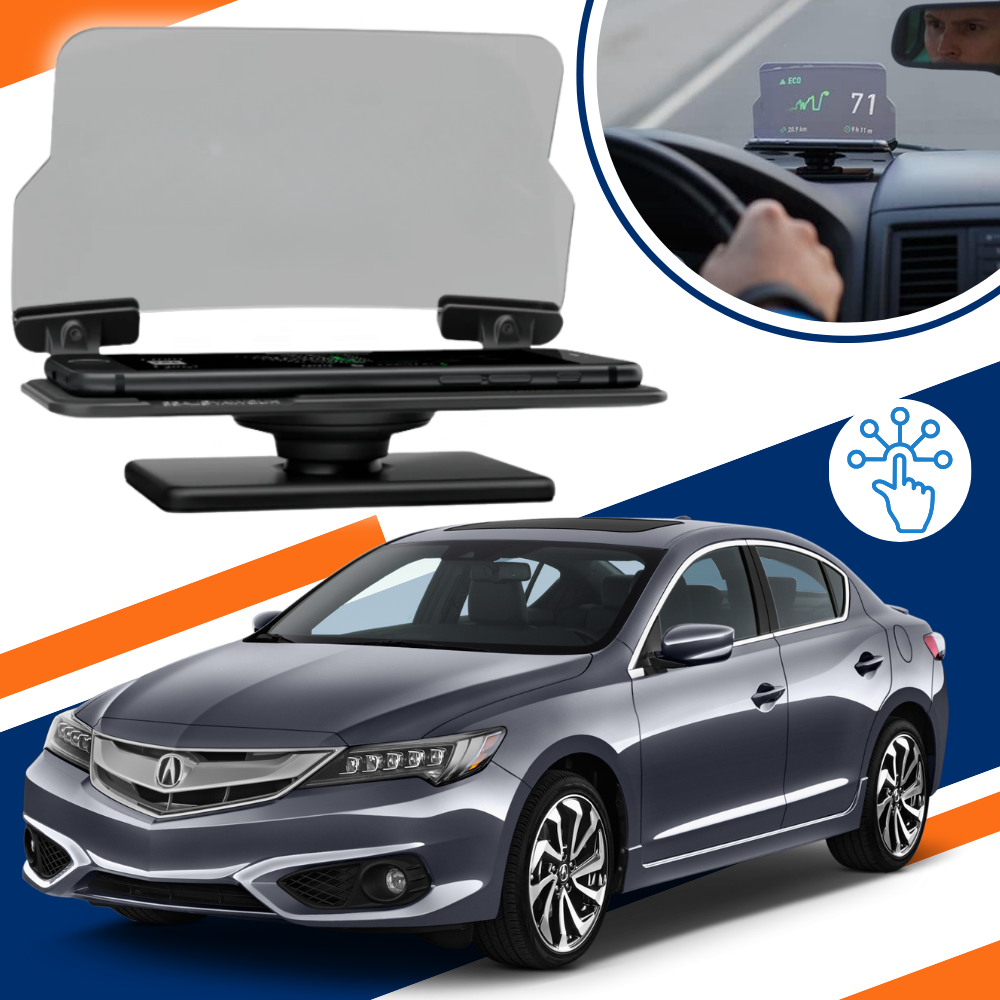 Sistema HUD eletrônico para carro da marca genérica, exibe informações no para-brisa do veículo.