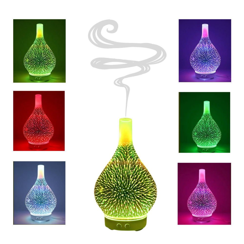 Diffuseur d'huiles essentielles en forme de vase avec motif de feux d'artifice, idéal pour parfums d'intérieur, marque générique.