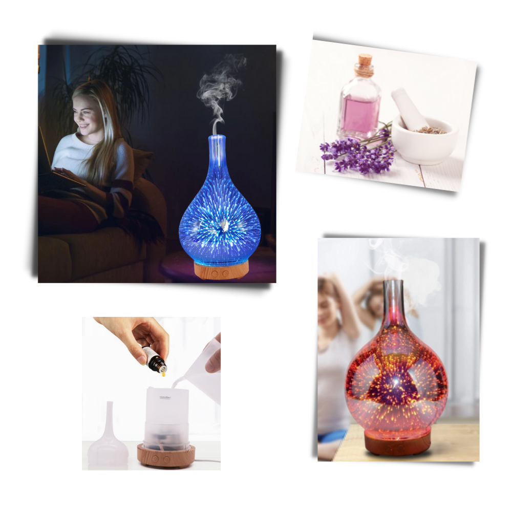 Diffuseur d'huiles essentielles en forme de vase avec motif de feux d'artifice, parfait pour parfums d'intérieur, marque Générique.