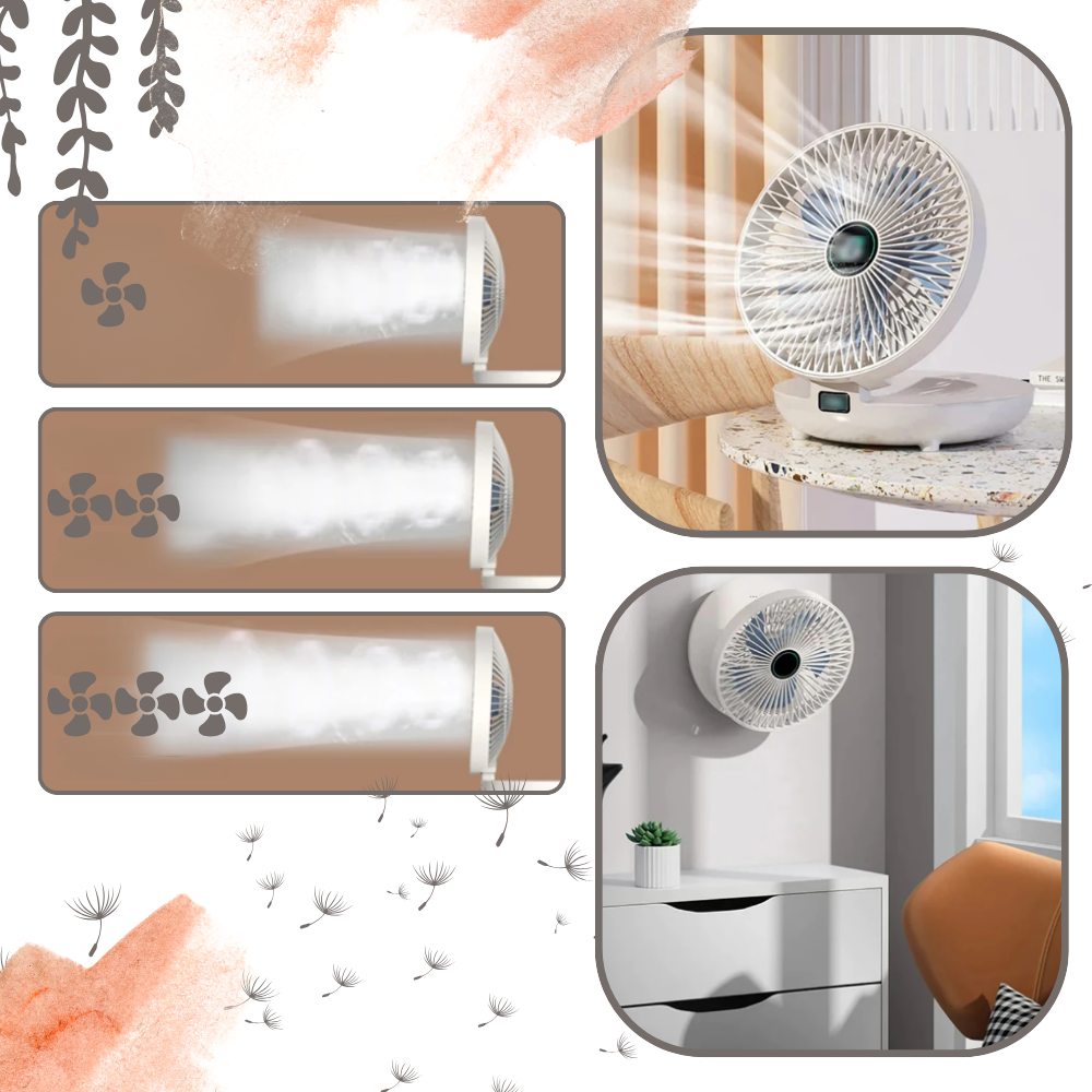 Ventilador portátil Kkmol de difusão suave, ideal para resfriamento e circulação de ar em ambientes internos.