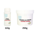 Pó de limpeza suave de uso geral da Jsgek Cleaning, pó branco para limpeza doméstica em embalagem com dimensões.