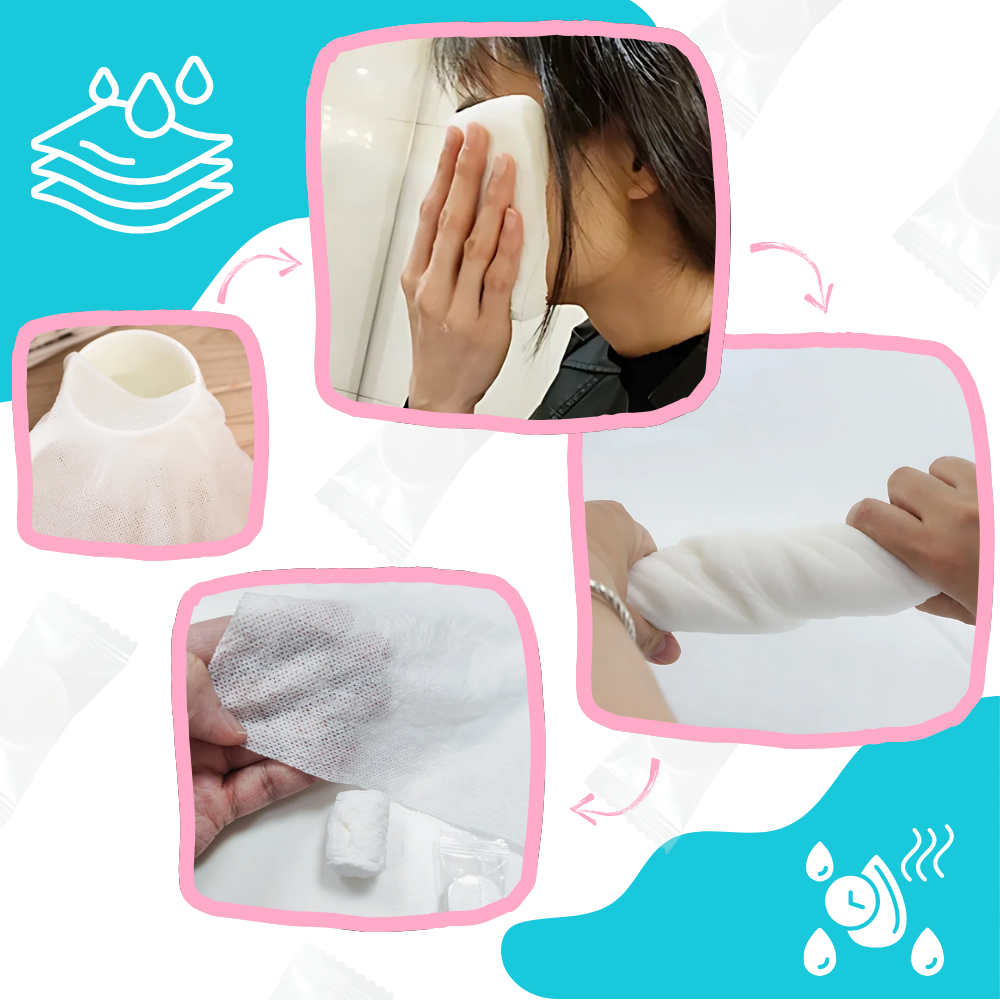 Toalhas de algodão comprimidas Lollanda para limpeza doméstica, suaves e altamente absorventes, ideais para uso delicado.