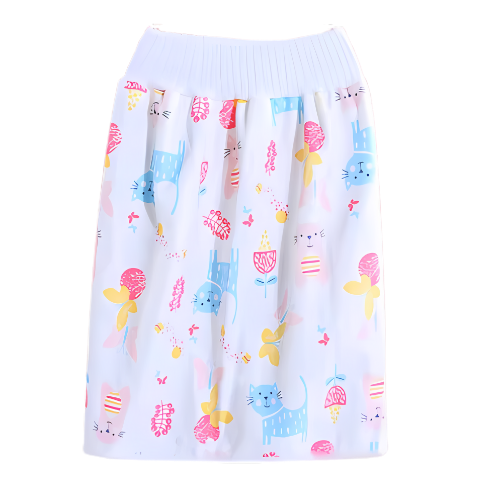Fralda de pano lavável anti-fugas Gentle&Soft da Qmyliery com estampa de gato rosa, ideal para troca de bebê.