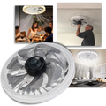 Ventilador de teto preto com lâmpada integrada e controle remoto, ideal para conforto em ambientes de climatização.
