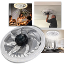 Ventilador de teto preto com lâmpada integrada e controle remoto, ideal para conforto em ambientes de climatização.