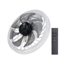 Ventilador de teto preto com lâmpada integrada e controle remoto, ideal para aquecimento e refrigeração.