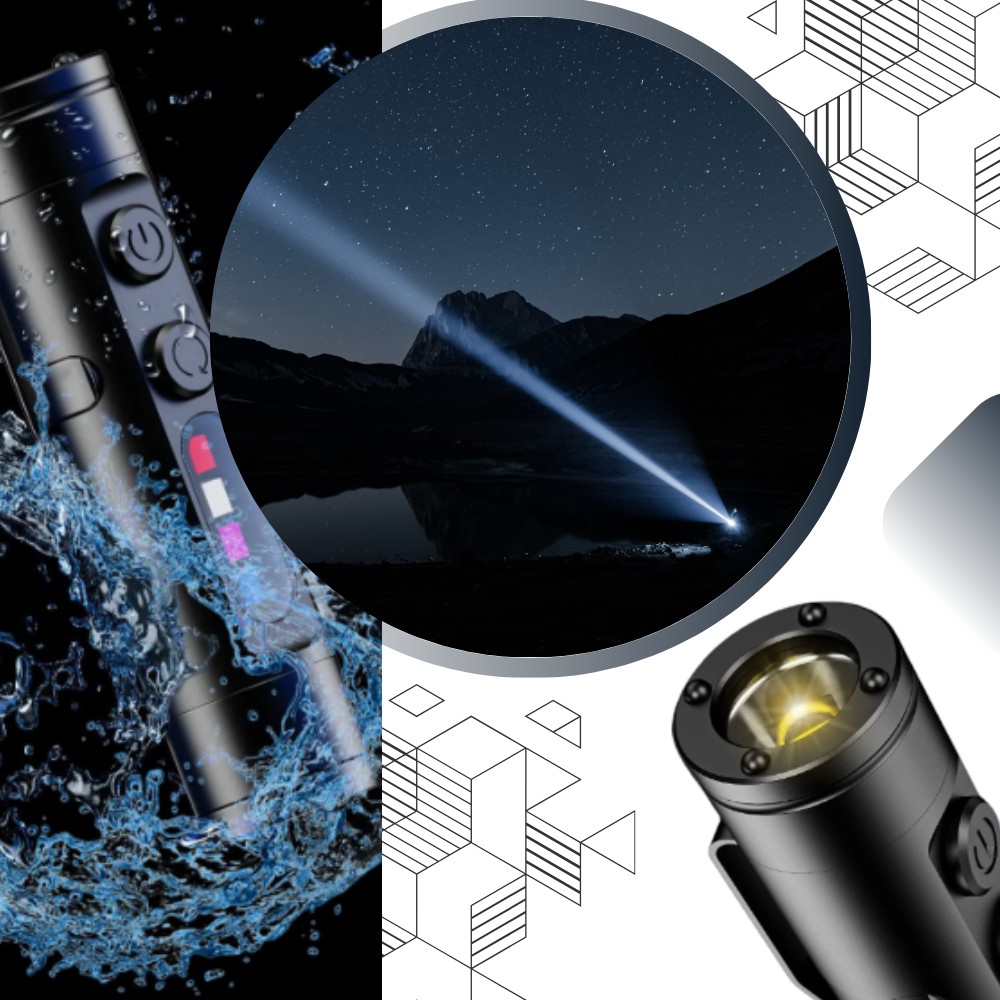Mini lanterna magnética preta da Gisneze, ultra-portátil para camping e trilhas, com design compacto e fácil de prender.
