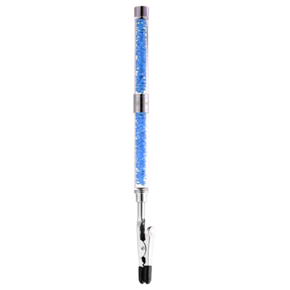 Pulseira Accroche Pedaxi com acabamento azul, modelo glam grip, mostrando detalhes do fecho e design elegante.
