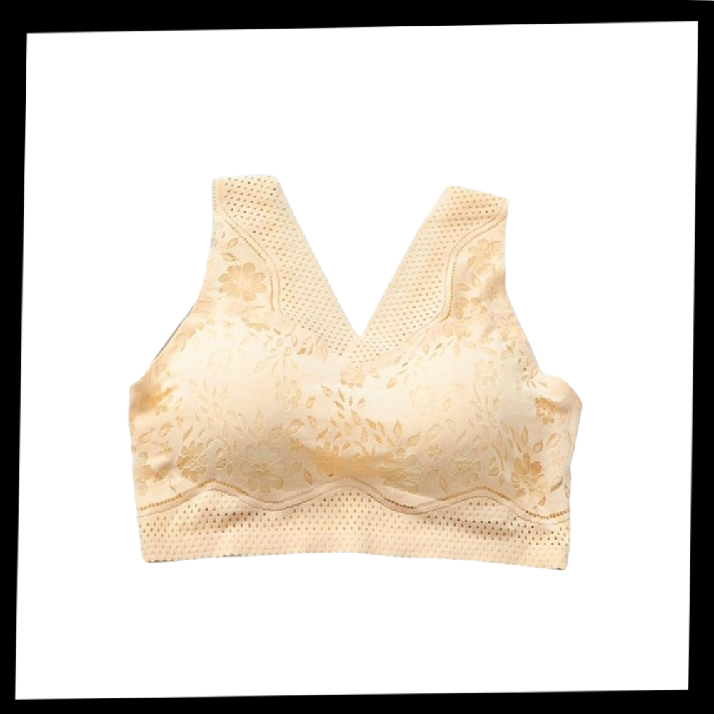 Soutien-gorge sem costura e em renda respirante da Glamorise, ajuste confortável e invisível sob roupas.
