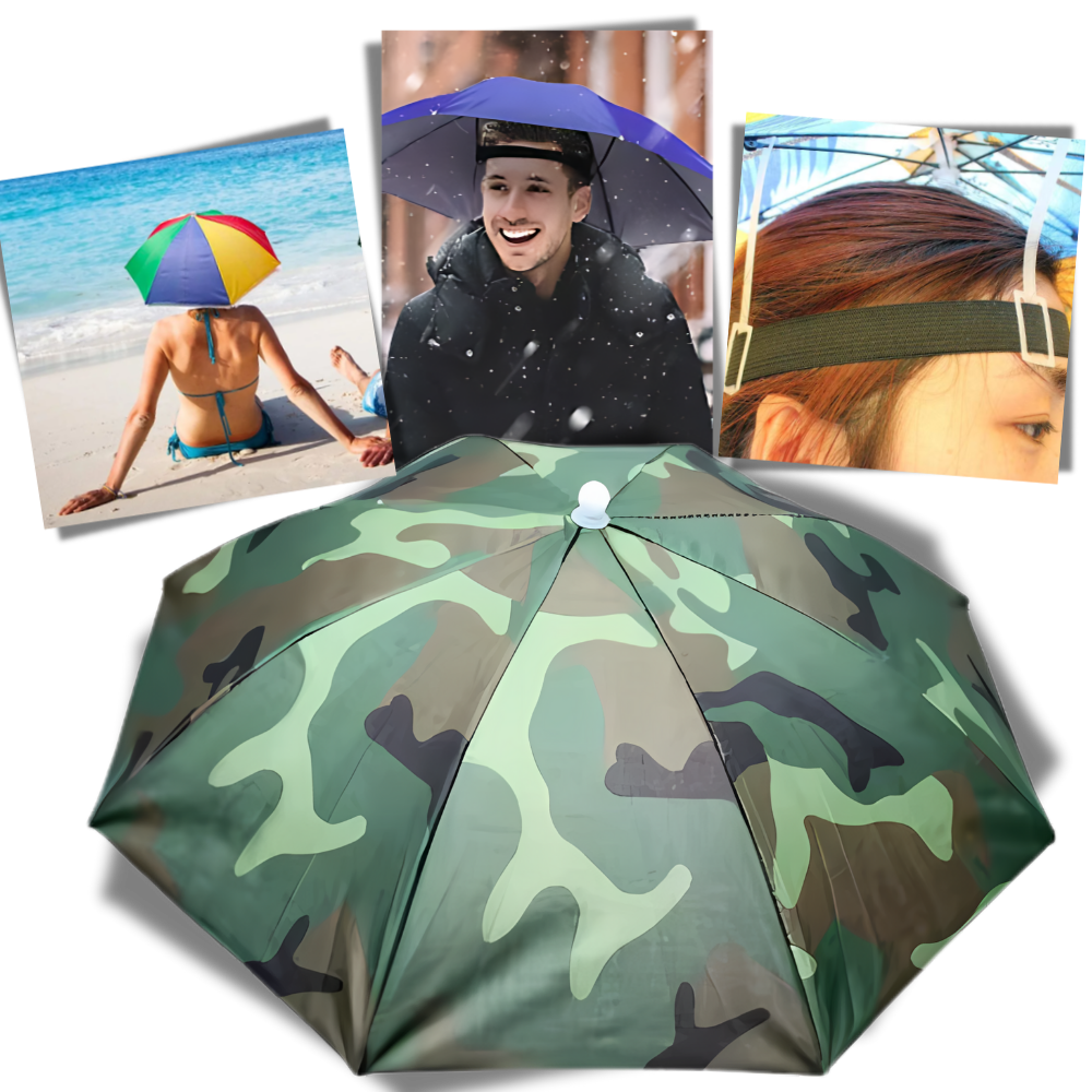 Chapéu parapluie ajustável e mãos livres para atividades ao ar livre, na cor verde militar, da marca Global Bargains.