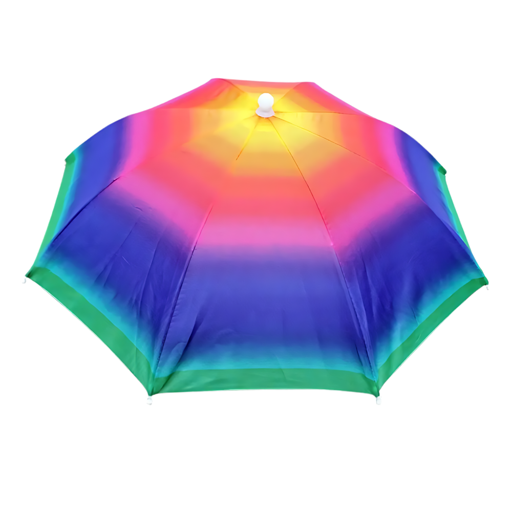 Chapéu parapluie ajustável para atividades ao ar livre, modelo verde militar, com proteção contra chuva e mãos livres.