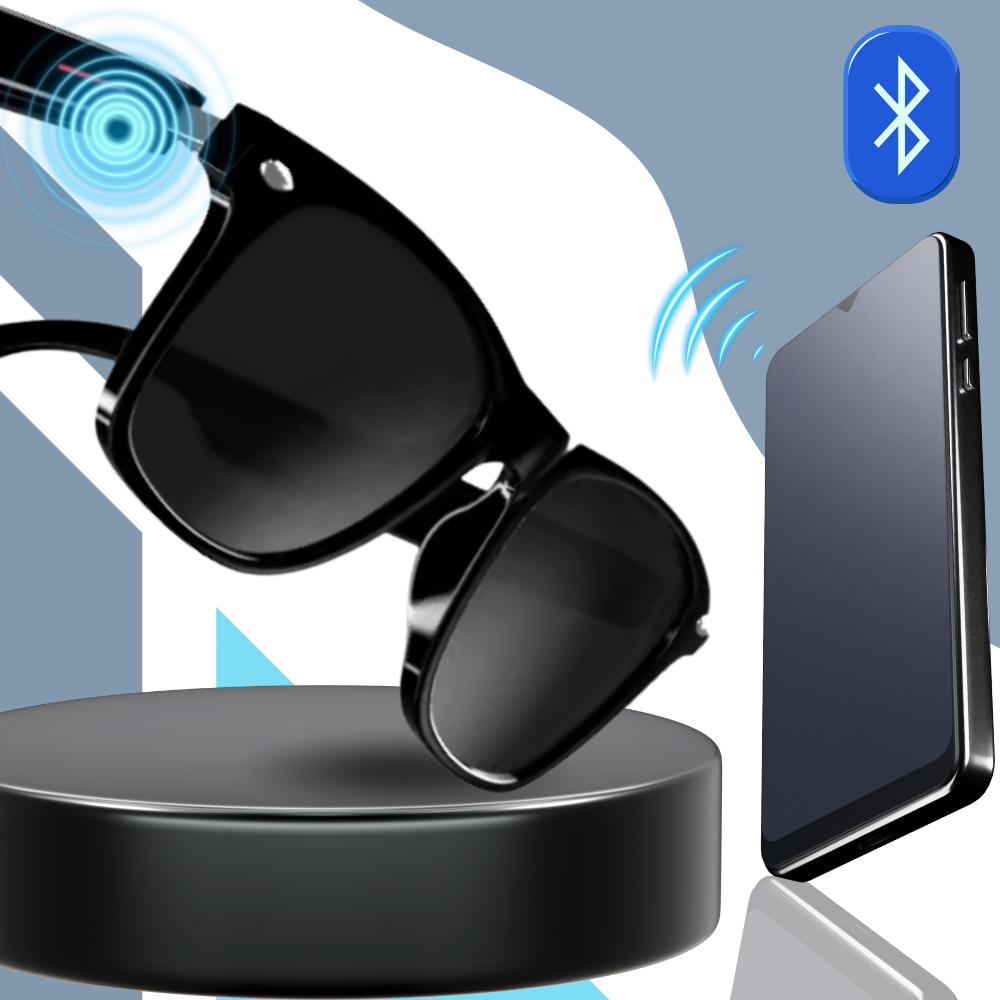 Óculos inteligentes Aspire para tradução global, com design moderno e conectividade, mostrando tela de tradução na lente.