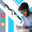Óculos inteligentes Aspire de tradução global, com design moderno, mostrados em uso para facilitar comunicação internacional.