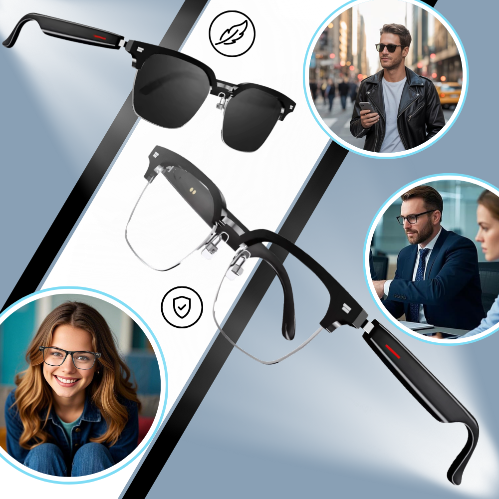 Óculos inteligentes Aspire para tradução global, com armação moderna e lentes transparentes, ideais para comunicação multilíngue.