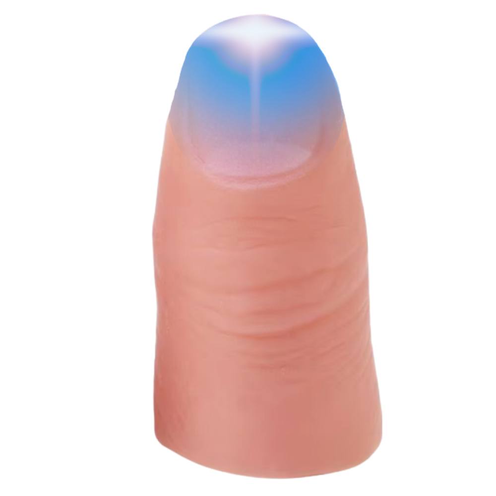 Dedinho luminoso azul da marca Newpee, brinquedo de imitação para truques de magia e entretenimento.