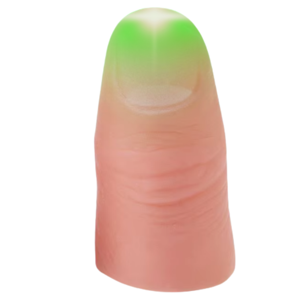 Dedo luminoso verde para truques de mágica, brinquedo de imitação da marca Newpee, com efeito de luz brilhante.