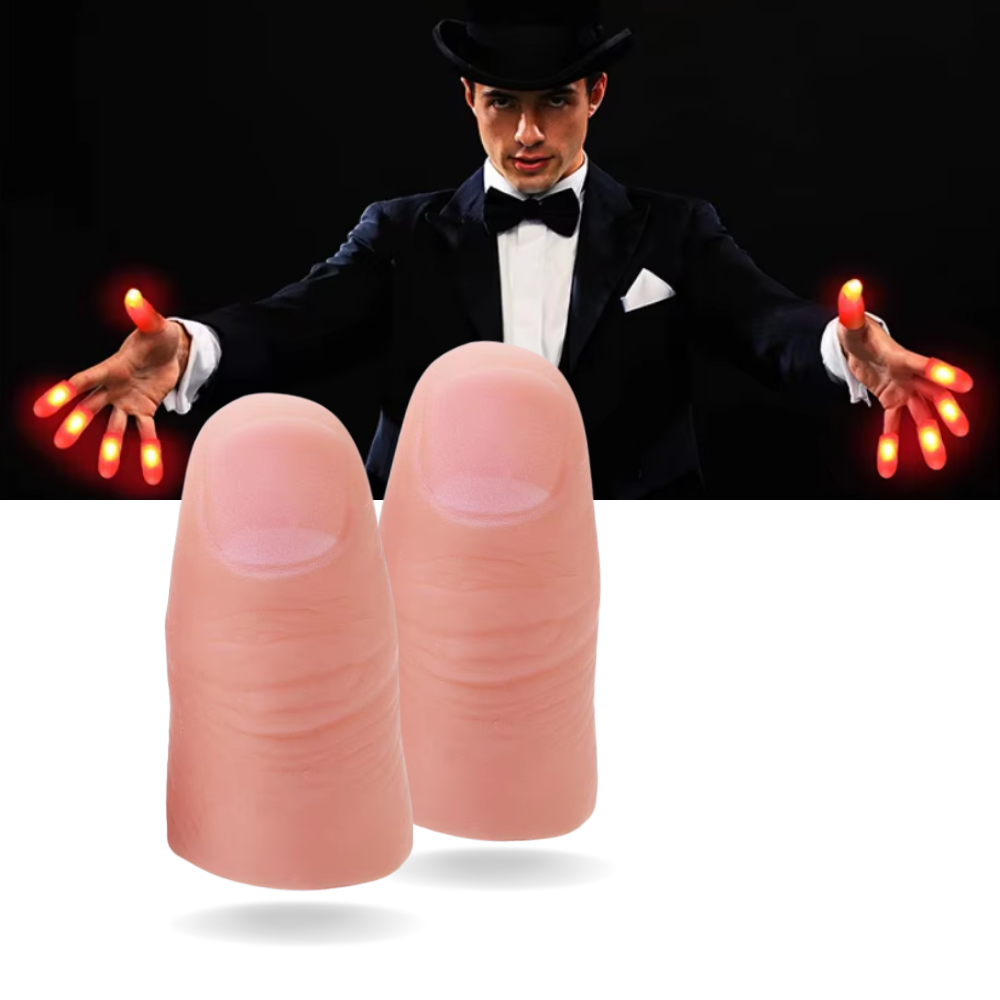 Dedo luminoso para truques de mágica da marca Newpee, brinquedo de imitação com efeito de luz para apresentações mágicas.