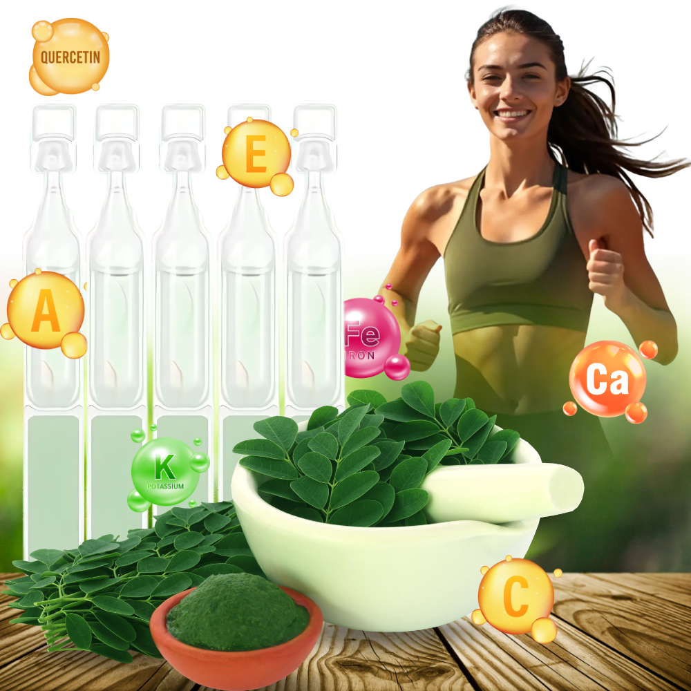 Suplemento de Moringa em gotas da marca Glp-1 Drops, produto de nutrição fitness com gotas de planta natural.