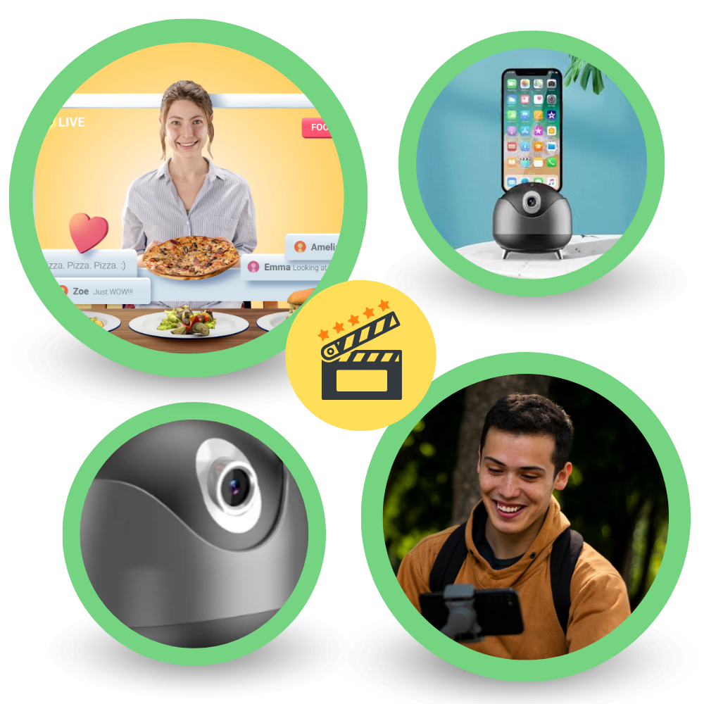 Rotule inteligente Golden Blue com rastreamento automático de 360° para câmeras e equipamentos fotográficos, acessório profissional.