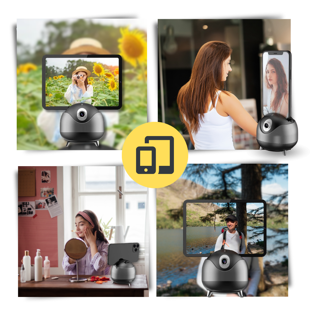 Rotule inteligente Golden Blue com seguimento automático de 360° para câmeras e equipamentos fotográficos.