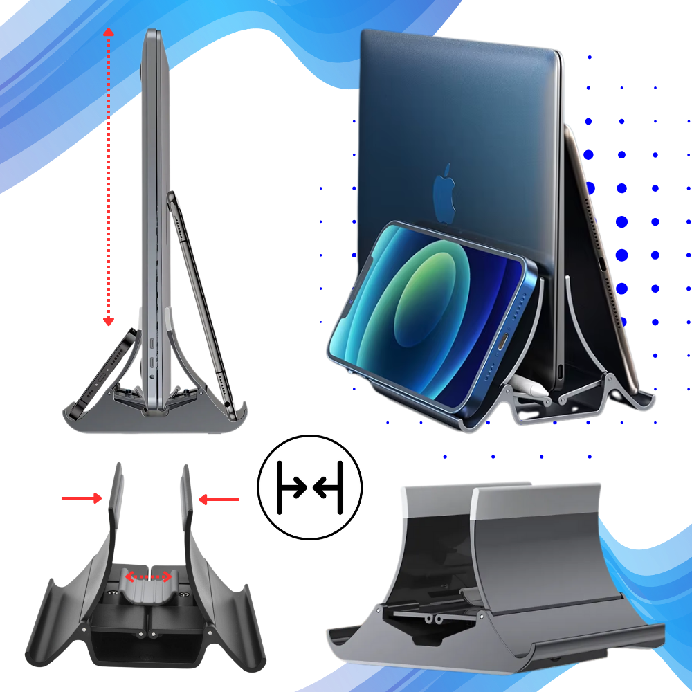 Suporte vertical multifuncional e estável para notebook Goolrc, acessório para computadores, em acabamento preto.