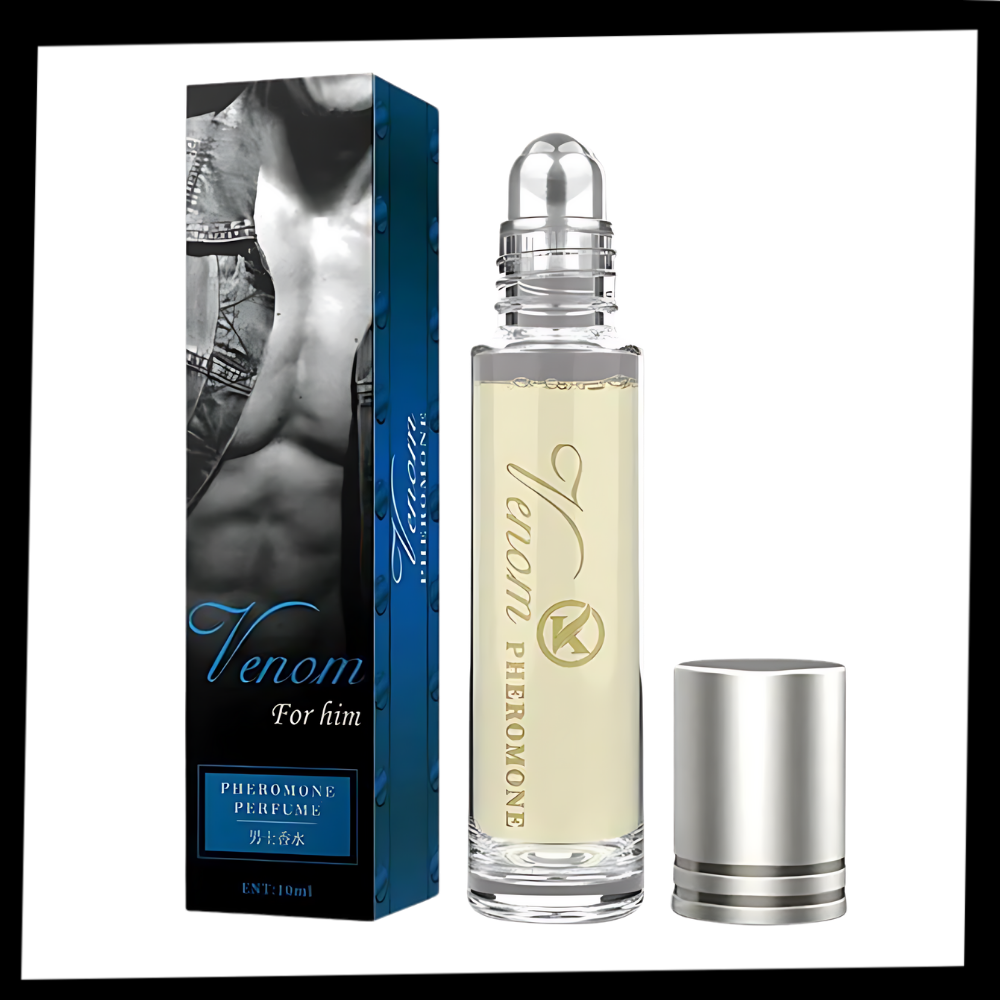 Parfum aux phéromones Green Cosmos pour hommes, longue durée, bouteille verte visible, cosmétique masculin élégant.