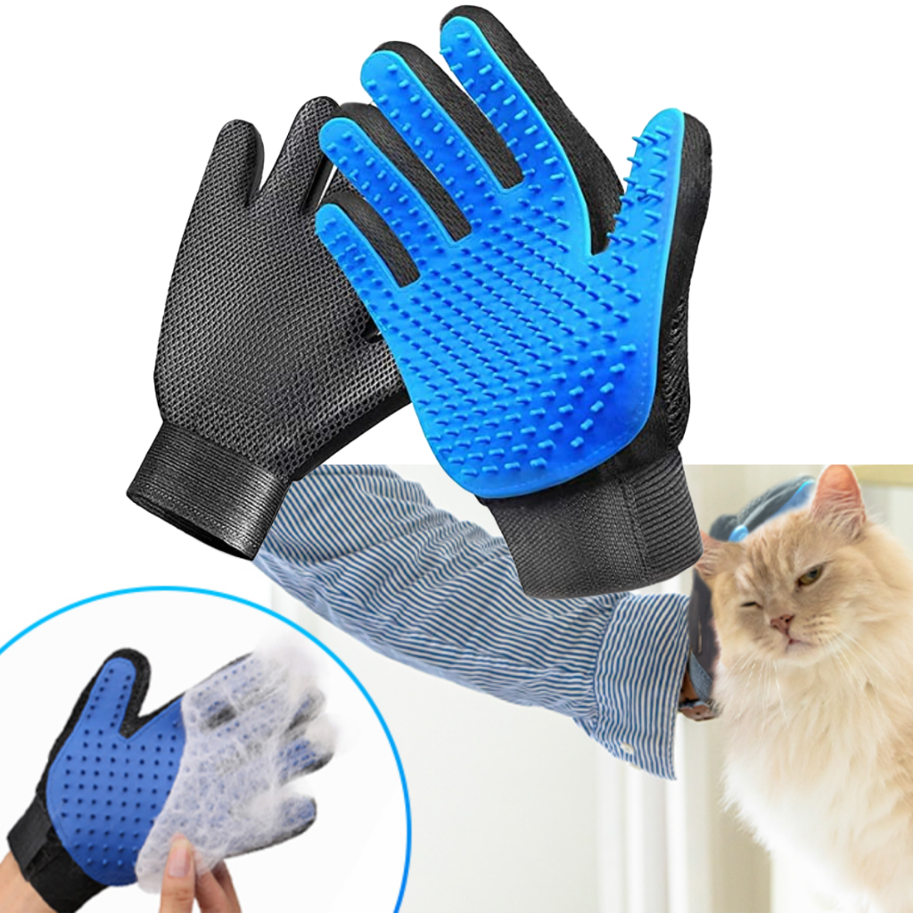 Luvas de grooming para animais de estimação, produto da Coutlet, com design de material de toilettage para pets, par de luvas.