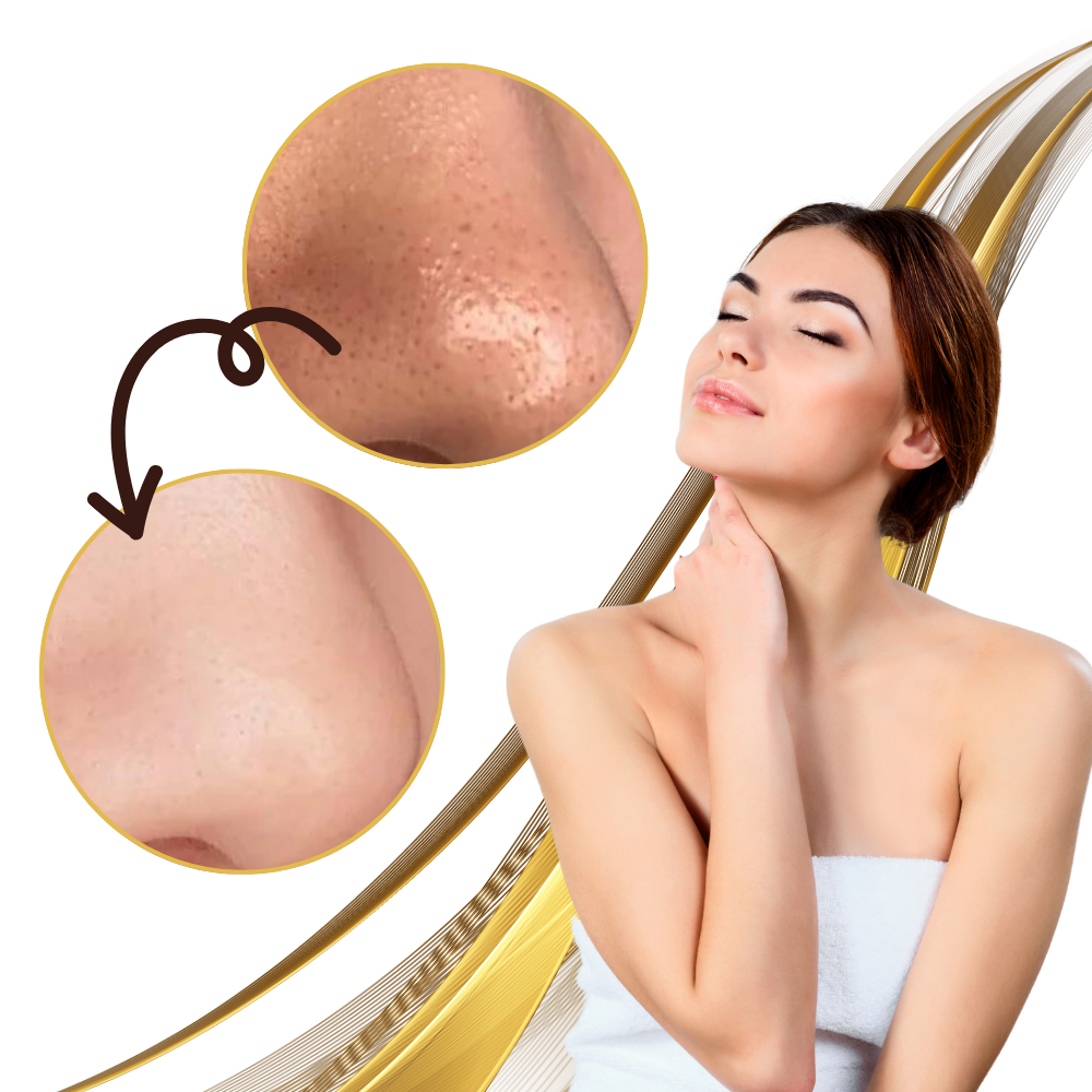 Máscara dourada peel-off para limpeza de poros, produto de cosméticos da marca Groupon, com textura dourada e efeito de purificação