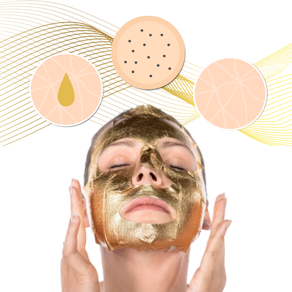 Máscara peel-off dourada para limpeza de poros, produto de cosméticos da marca Groupon, com textura dourada visível na imagem.