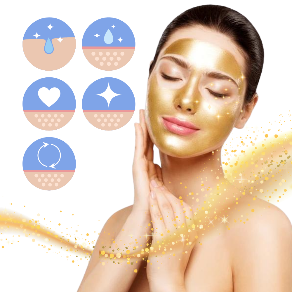 Máscara dourada peel-off da Groupon para limpeza de poros, com textura brilhante e aplicação facial.