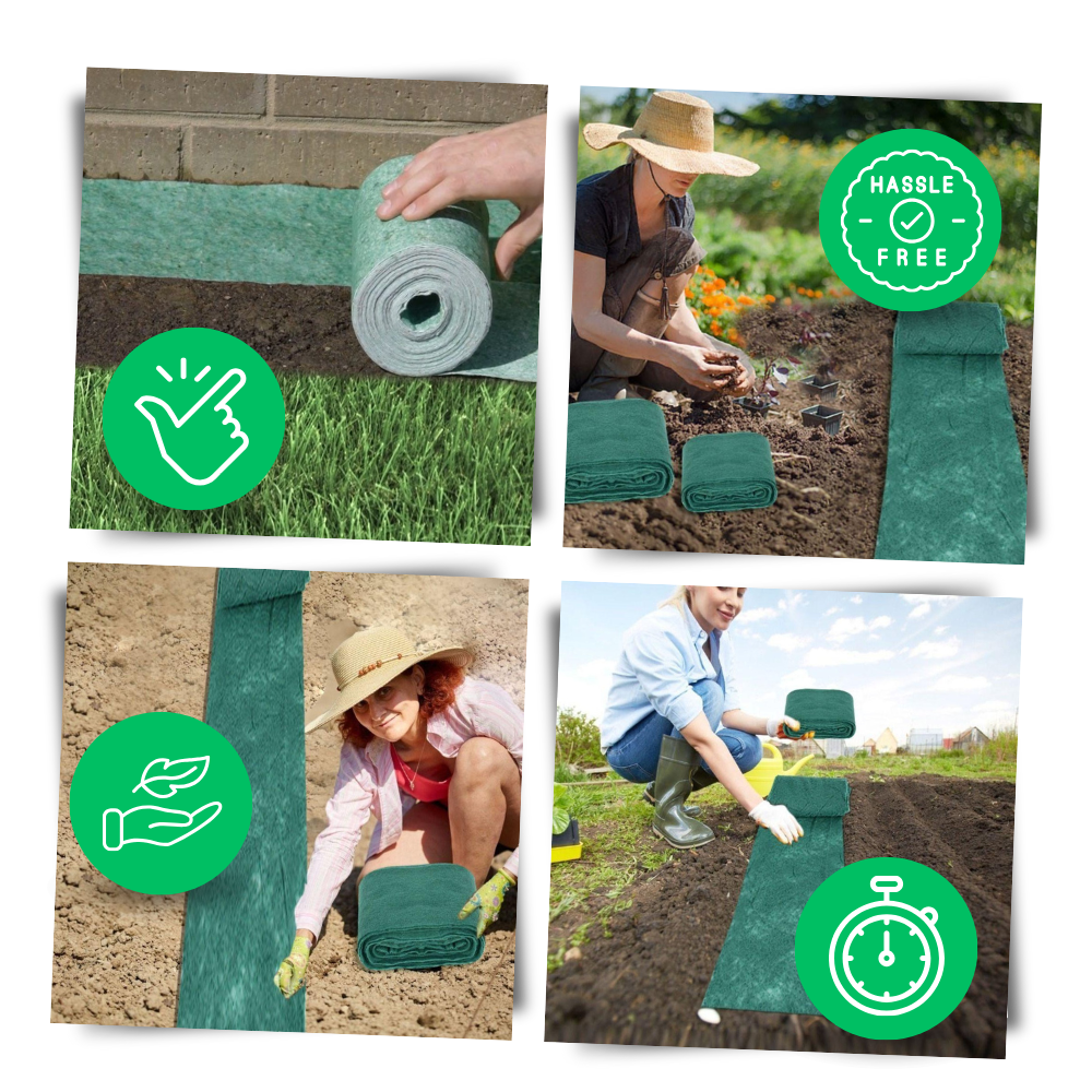 Kit de plantation Gueuusu com tapete de sementes de grama verde de fixação rápida, ideal para gramados bem cuidados.