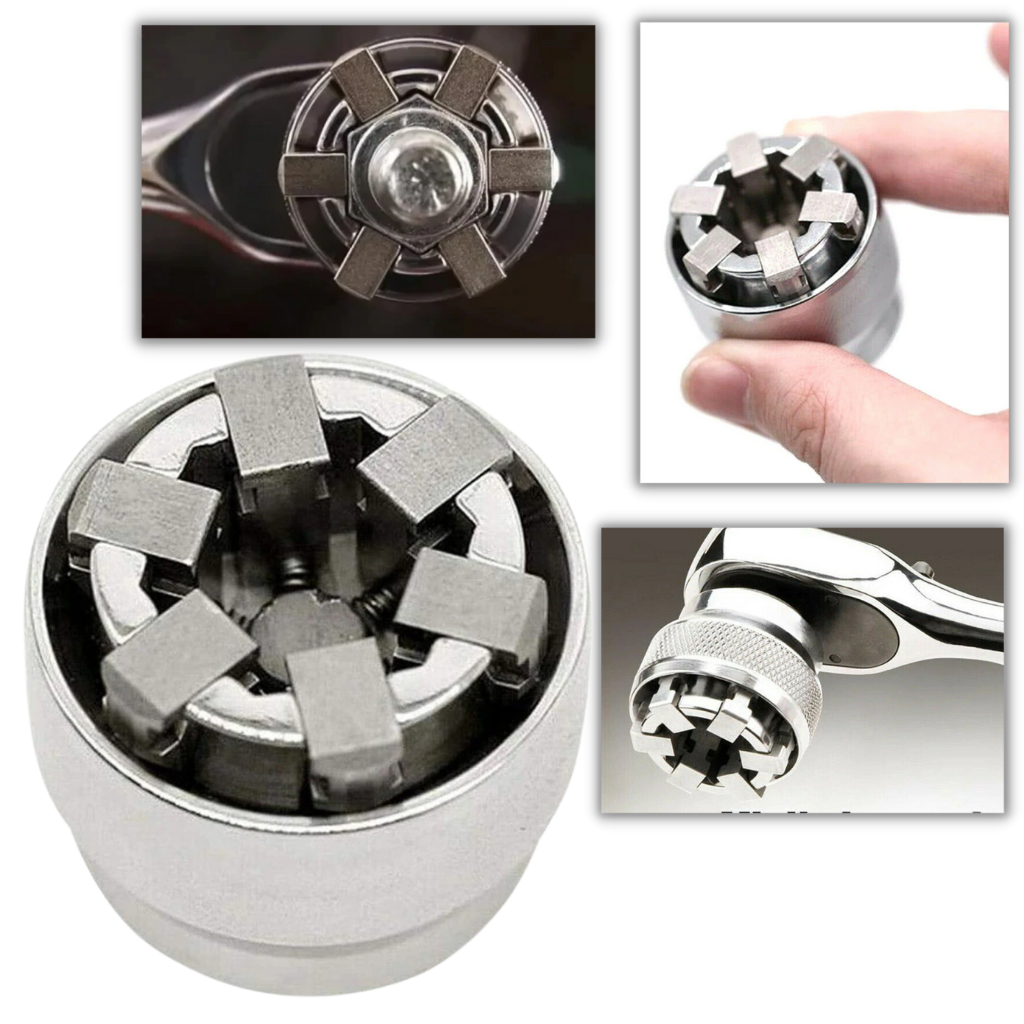 Chave de catraca universal Gukom com encaixe de soquete para aperto de porcas e parafusos, ferramenta versátil para manutenção.