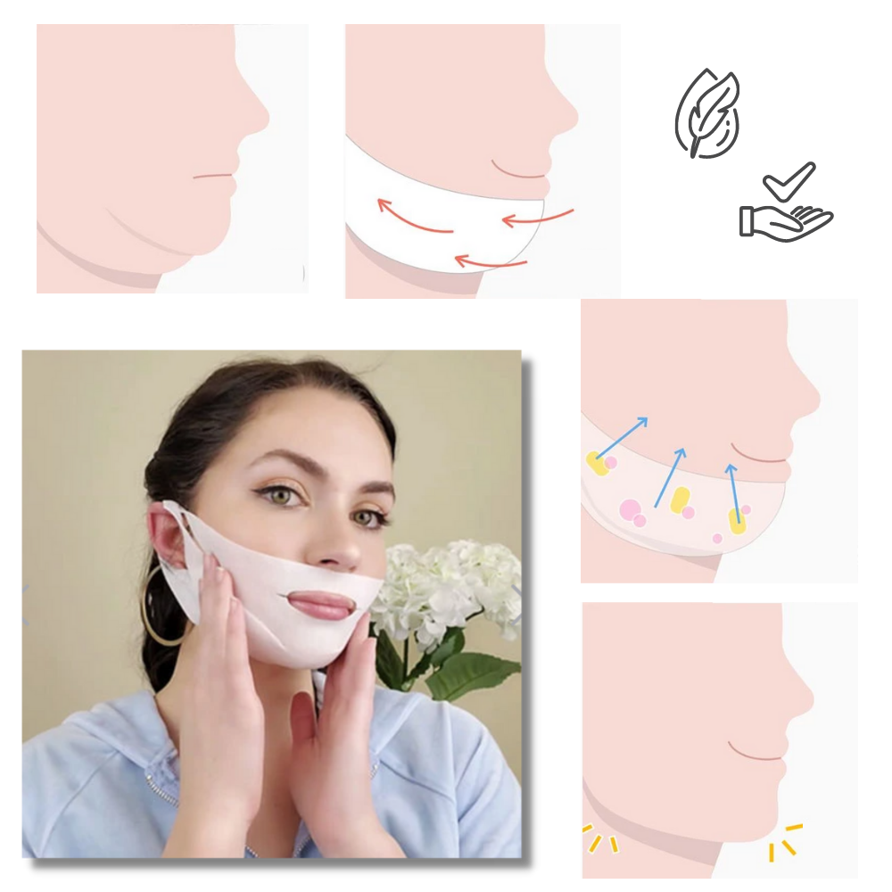 Máscara facial liftante e amincissante da Gukom, produto de cosméticos para rejuvenescimento da pele.
