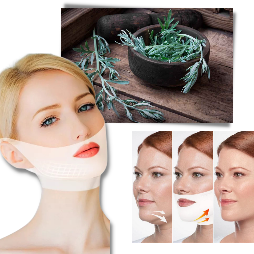 Máscara facial liftante e emagrecedora da Gukom, produto de cosméticos para rejuvenescimento e firmeza da pele.