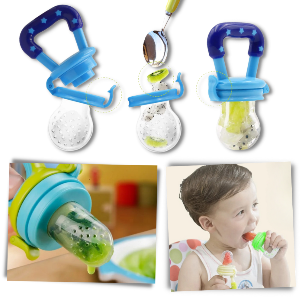 Sucete alimentar Supertots Gyuunyuu com cor verde, adequada para bebês de 6 meses ou mais, com anel de dentição.