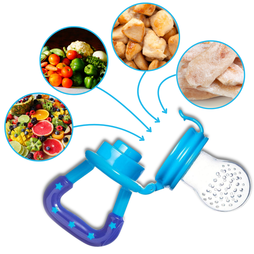 Sucete alimentar Supertots da Gyuunyuu em verde, para bebês de 6 meses ou mais, com design de sucette e anel de dentição