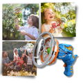 Machine à bulles colorées en forme de dinosaure, jouet d'activité de la marque Hachum, idéale pour enfants.