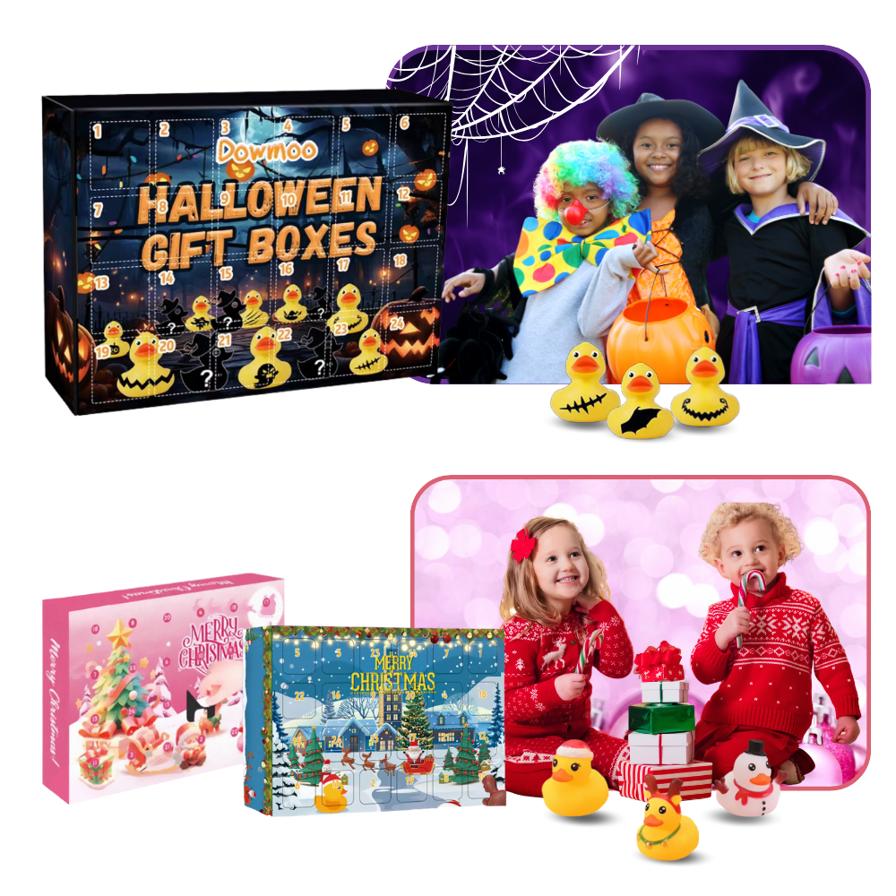 Calendário de Advento de Patinhos temáticos de Halloween e Natal da Tagold, decoração festiva e divertida para a temporada.