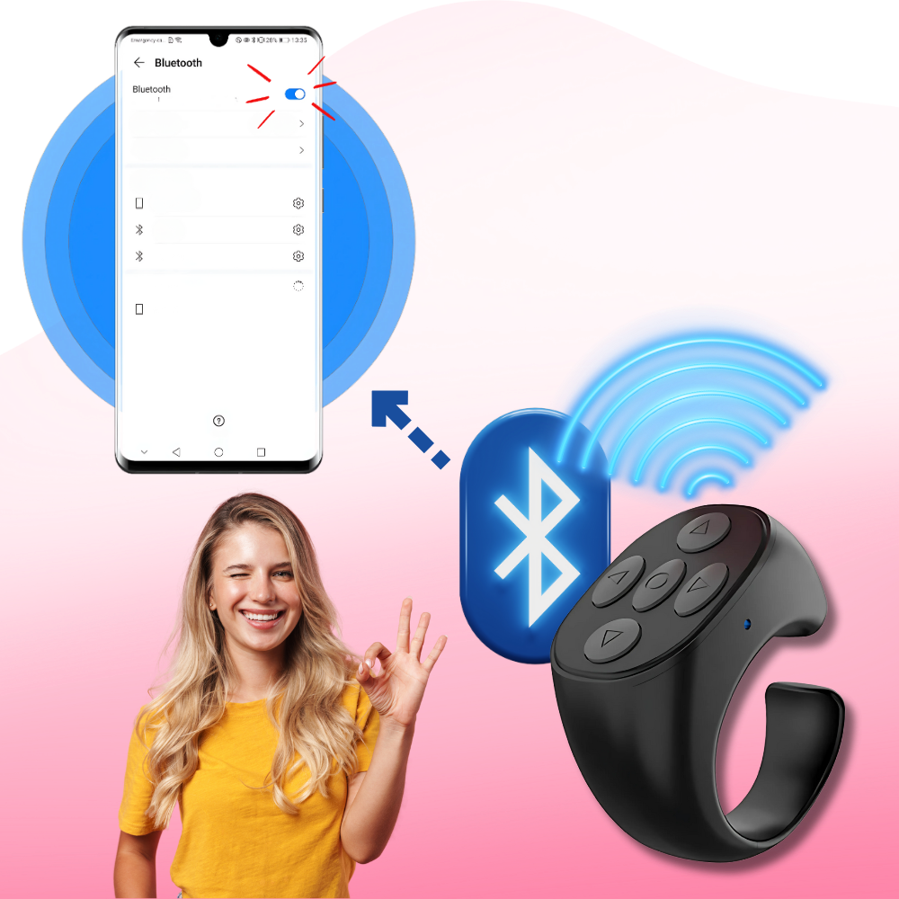 Anel de controle mãos livres RKZDSR Home para telefonia, acessório de controle sem fio, mostrando mãos usando o dispositivo.