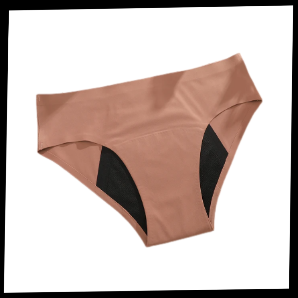 Culotte menstruelle ultra-absorbante Hardlegix em tom abricot, roupa íntima de proteção feminina, confortável e resistente.