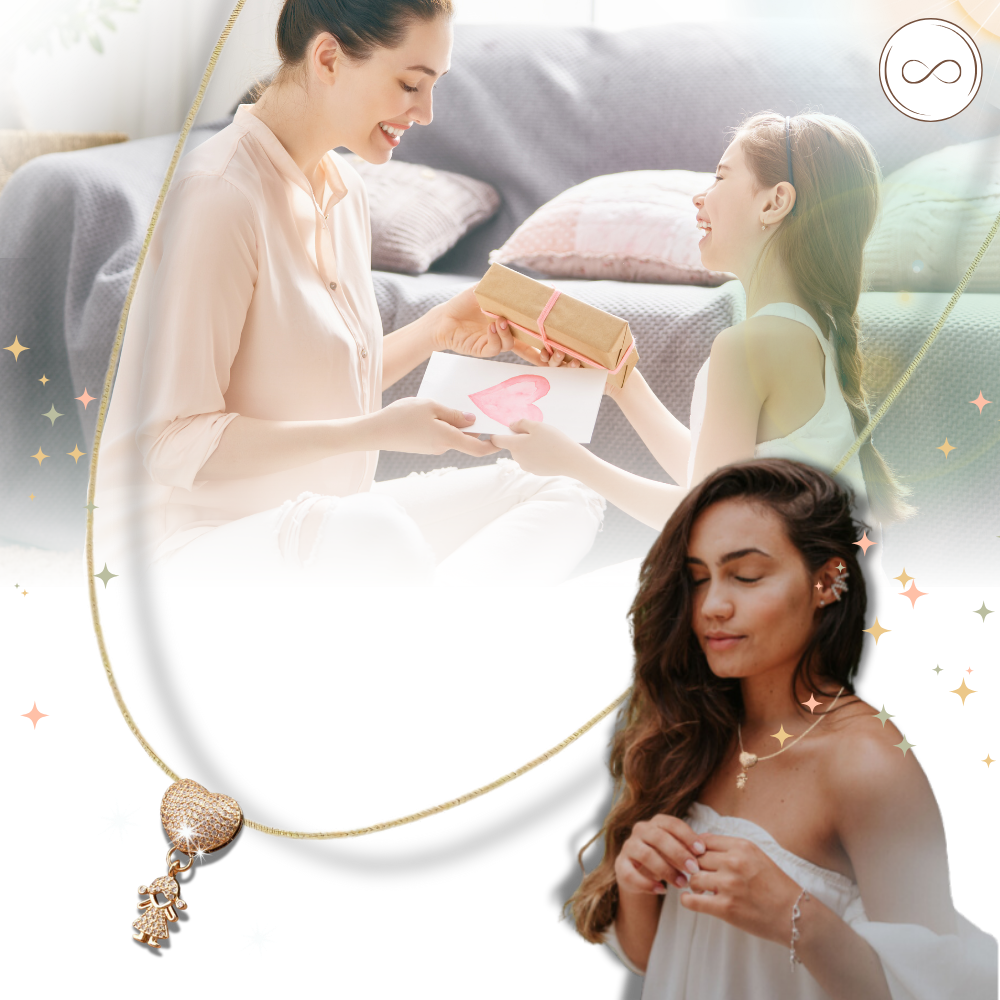 Colar elegante com pingentes para mãe, feito pela marca Haribason, com detalhes delicados e design sofisticado.