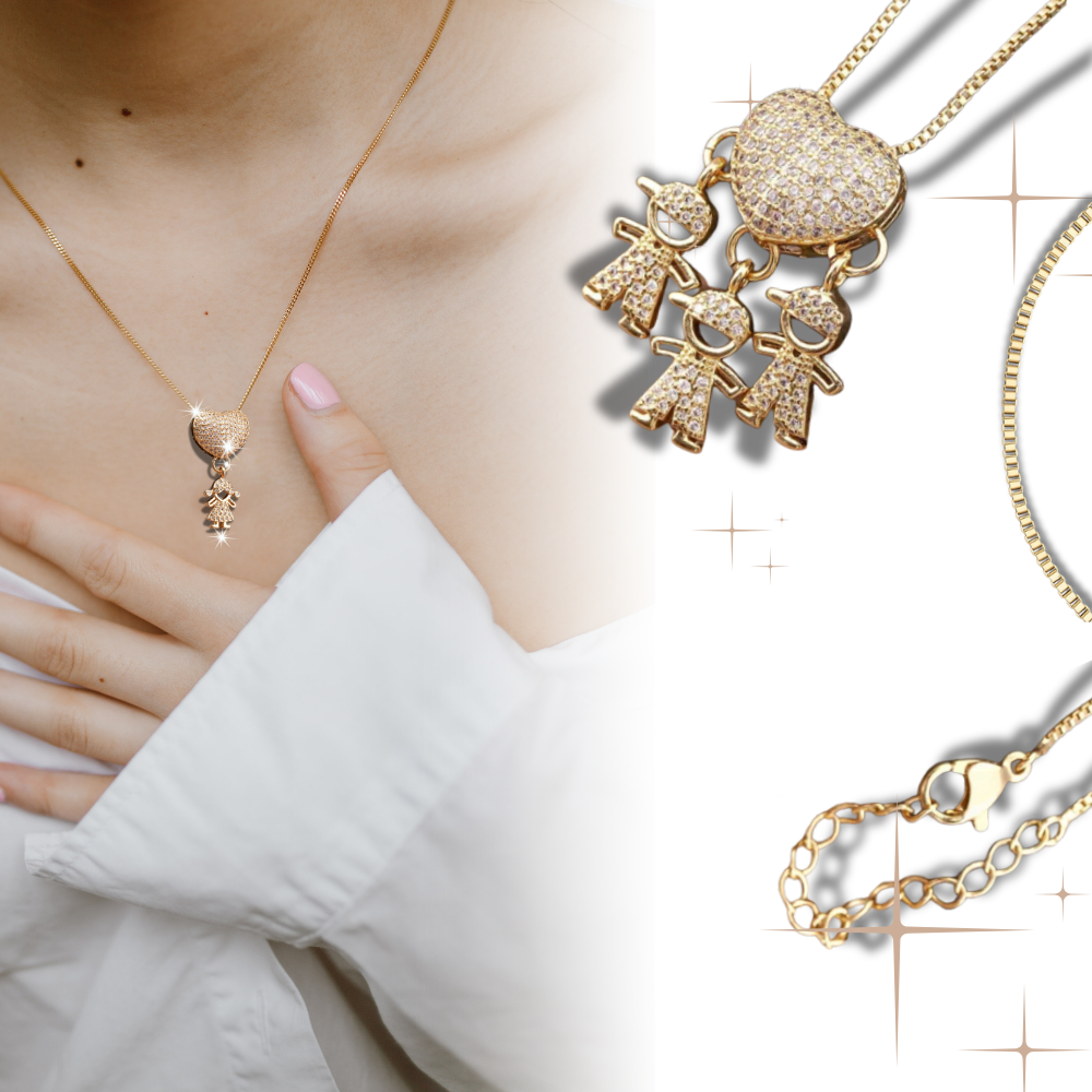 Colar elegante com breloques para mãe, feito pela marca Haribason, com detalhes delicados e design sofisticado.