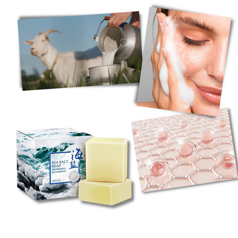Sabonete anti-acne com sal de mar natural da marca Health & Beauty, apresentado em barra, para cuidados faciais.