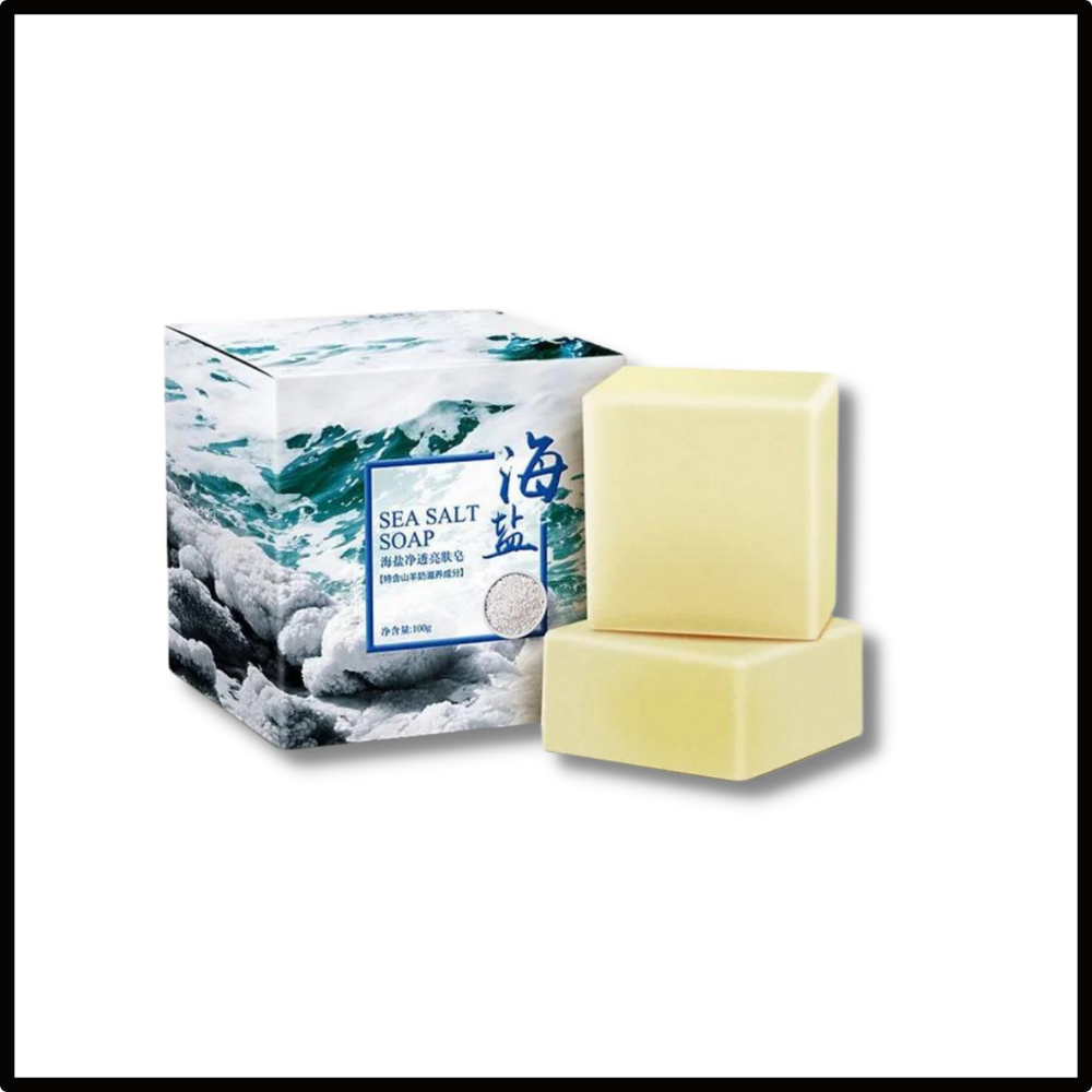 Sabonete anti-acne com sal de mar natural da marca Health & Beauty, apresentado em barra para pele limpa e livre de acne.